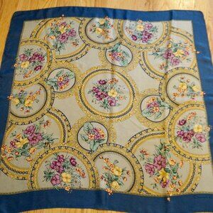 Vintage Oscar de la Renta Silk Scarf - 34" - Blue & Gold Neoclassical Medallion